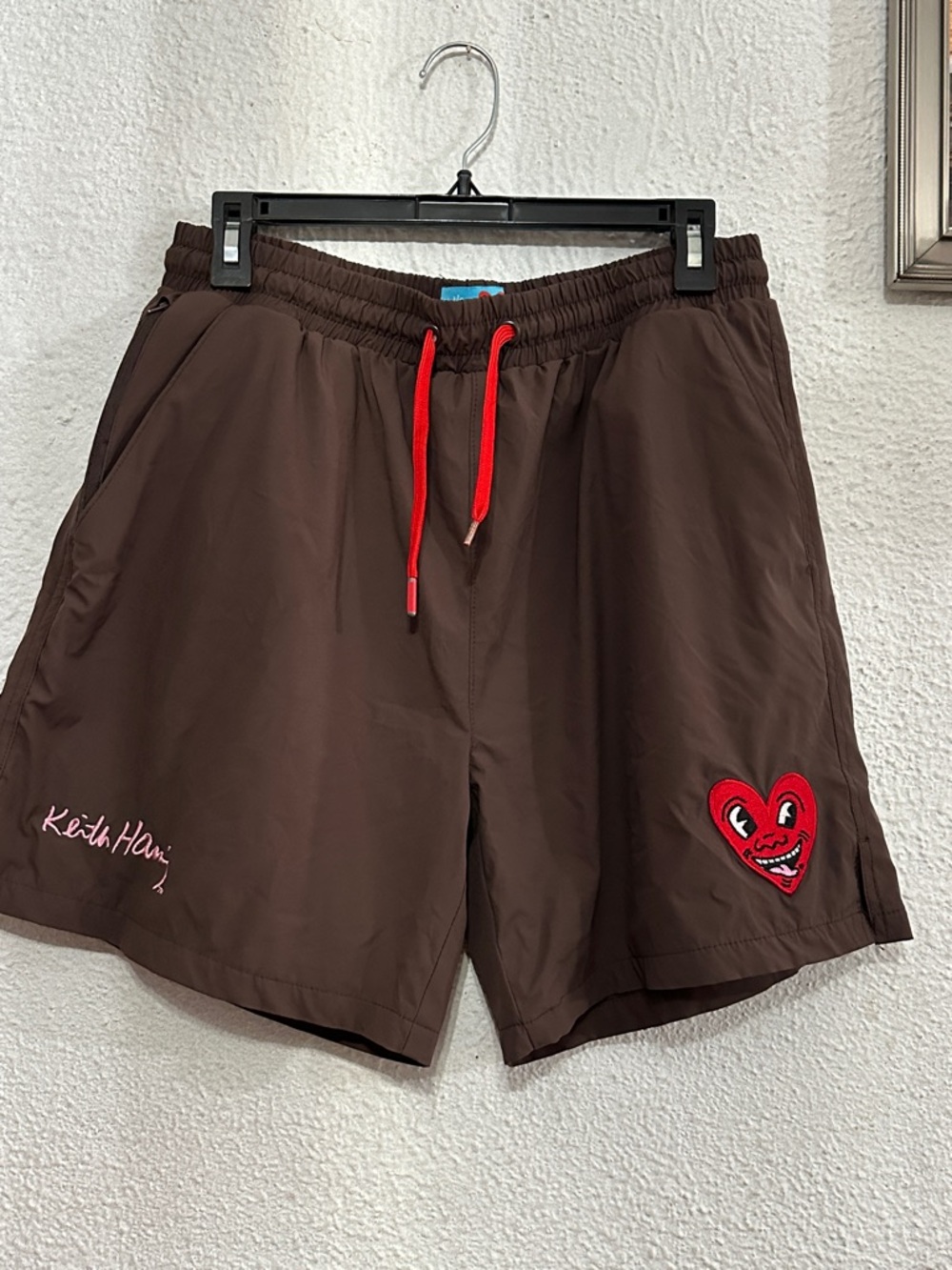 PALACE Brown Shorts with Red Drawstring and Heart Patch